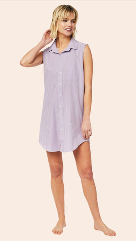 Lavender Check Luxe Pima Sleeveless Night Shirt